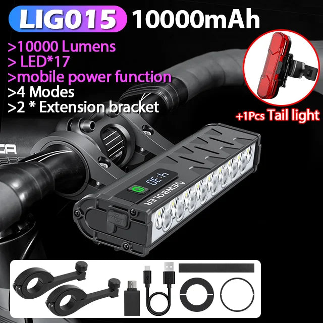 NEWBOLER Bicycle Light Front 10000Lumen Bike Light 10000mAh Waterproof Flashlight USB Charging MTB Road Cycling Lamp Accessories by MVEnergo