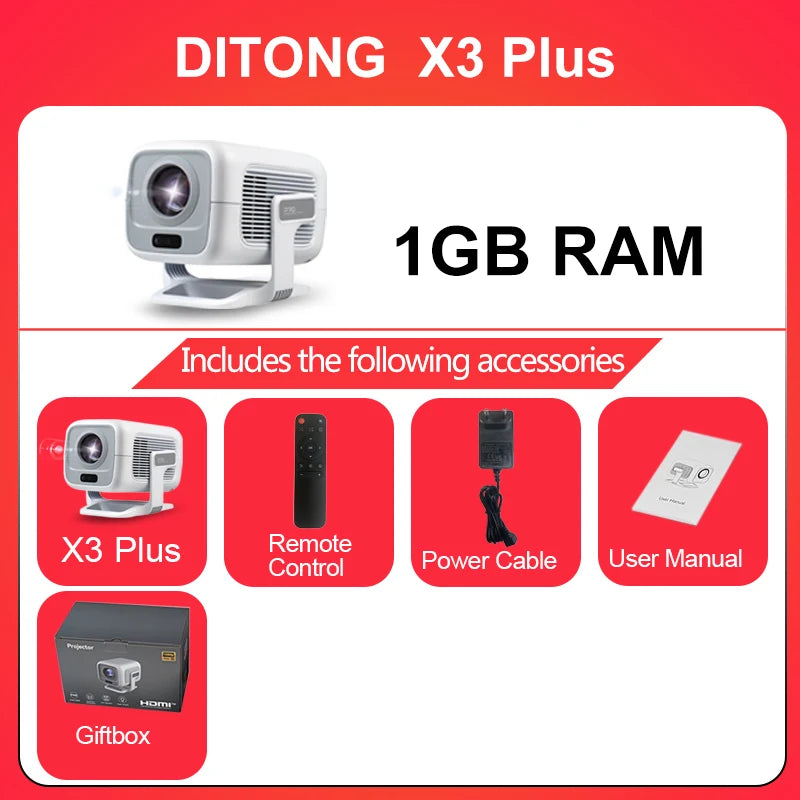 DITONG X3Plus HD projector Native 1080P support 4K WIFI6 BT5.4 Android mini Portable projector led home theater video projector by MVEnergo