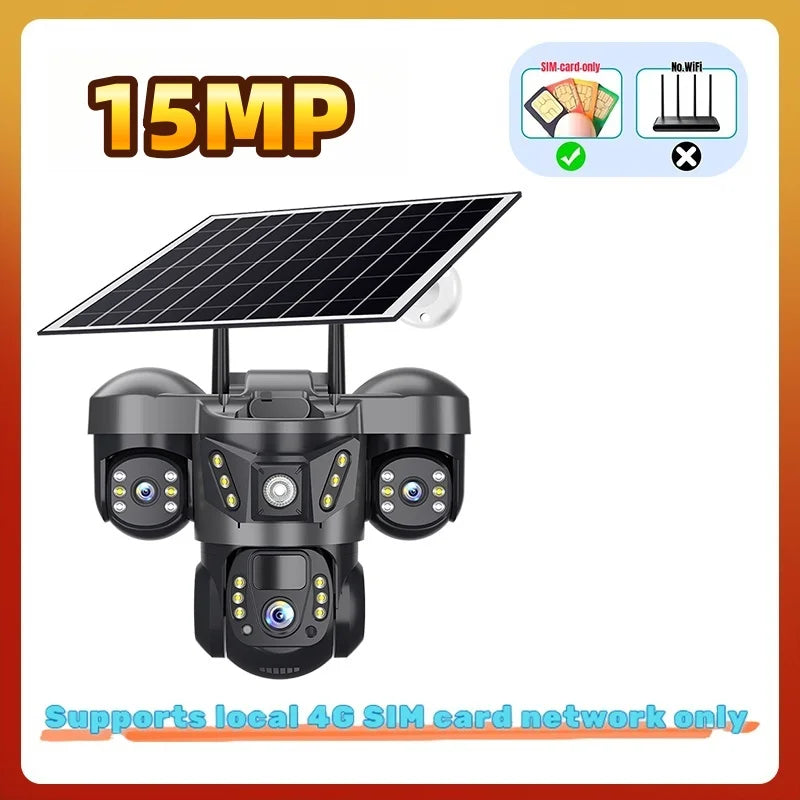 15MP 10X Zoom Triple Lens 4G Solar Camera Outdoor Triple Screen CCTV PIR Motion Detection Security Surveillance V380 Pro Camera by MVEnergo
