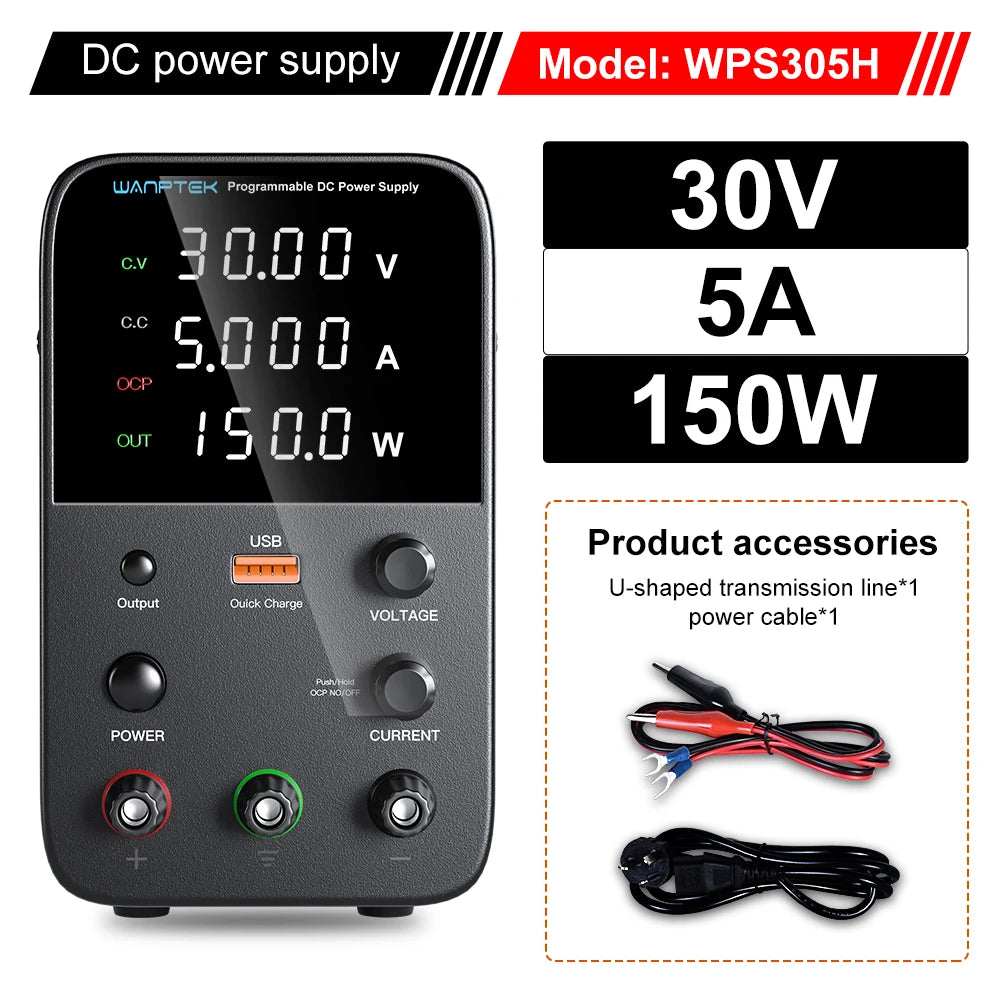 Wanptek Adjustable DC power supply 30V 10A 60V 5A Lab Bench Power Source Stabilized Power Supply Voltage Regulator Switch 120V3A by MVEnergo