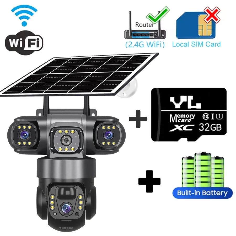 V380PRO 3 Lens WiFi Solar Camera HD 15MP 360 Outdoor Waterproof CCTV Night Vision Two-Way Audio Camera Mobile Tracking IP Camera by MVEnergo