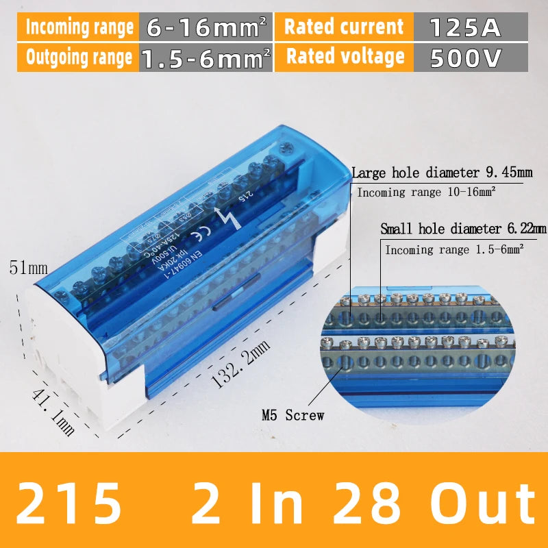 Din Rail Terminal Block UK125A Distribution Box UKK 1 In 2 In Several Out Power Universal Wire Electrical Connector Junction Box