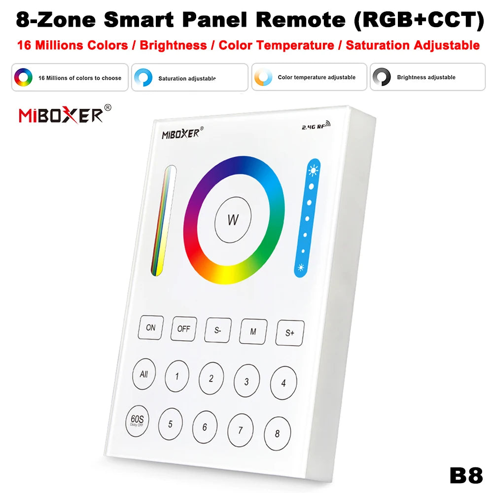 MiBoxer B0 B1 B2 B3 B4 B5 B8 T1 T2 T3 T4 P0 P1 P2 P3 P4 Brightness/CCT/RGB/RGBW/RGBCCT 2.4G Smart Panel Remote Controller Dimmer