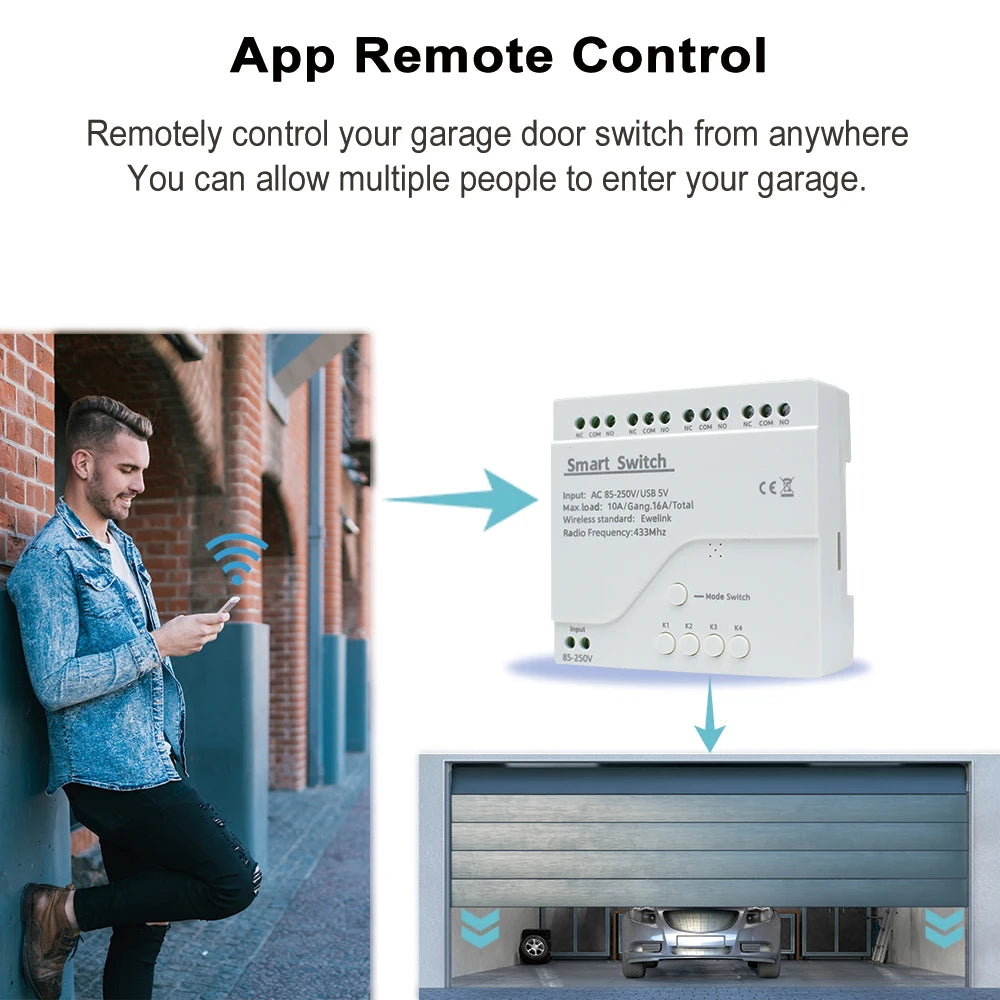 eWeLink Smart Remote Control Wifi Switch Module 4CH DC 12V 24V 32V 110V 220V Inching Self-locking RF433 Receive 4 Way Relay by MVEnergo