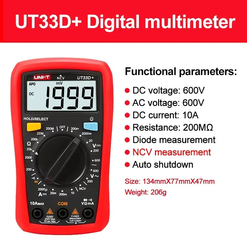 UNI-T Digital Multimeter UT33D+ UT33C+ UT33B+ UT33A+ Palm Size Multimeters DC AC voltmeter Resistance Tester by MVEnergo