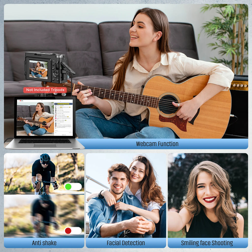 4K Digital Camera Photography Camera 48MP Autofocu Webcam Vlog Video Recorder Compact Cameras 180-Degree Rotation Flip Screen by MVEnergo