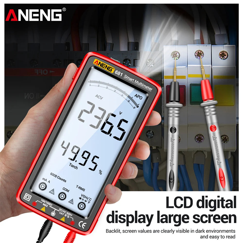 ANENG 681 Rechargable Digital Professional Multimeter Non-contact Voltage Tester AC/DC Voltage Meter LCD Screen Current Tester by MVEnergo