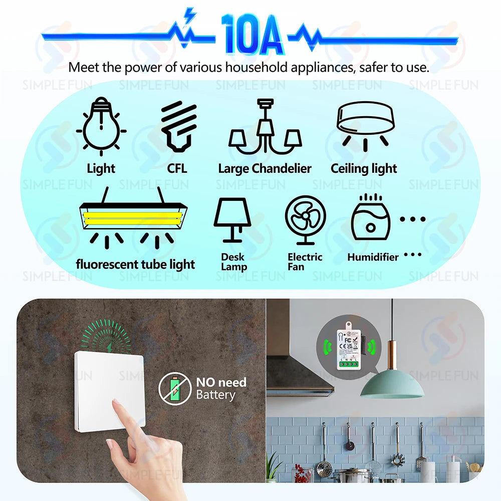 433mhz Wireless Light Switch 110V 220V 230V Self-generating Wireless Switch No Battery Required Self-Powered Waterproof Remote by MVEnergo