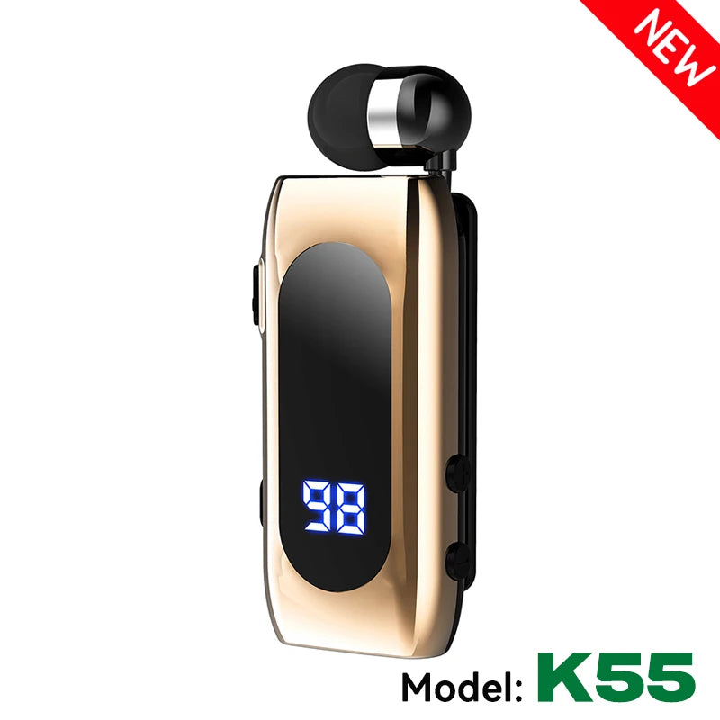 K55 Lavalier Business Bluetooth 5.2 Headphone Talk/Music Time 20 Hours,LED Digital Display,Noice Cancelling Wireless Earphones by MVEnergo
