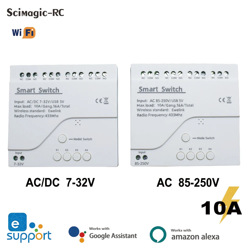 eWeLink Smart Remote Control Wifi Switch Module 4CH DC 12V 24V 32V 110V 220V Inching Self-locking RF433 Receive 4 Way Relay by MVEnergo