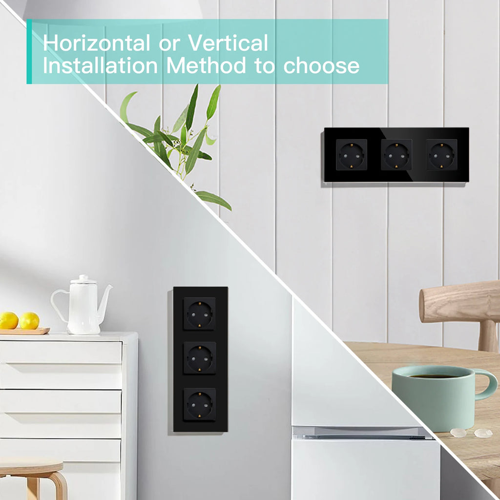 BSEED Single EU Glass Socket With USB Wall Sockets Double Electric Sockets Triple Power Outlets USB Type-C Ports Black 16A by MVEnergo