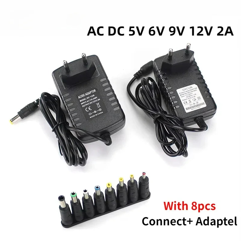 DC 5V 6V 9V 12V 2A Power Supply Adapter Charger AC 110V 220V AC DC Power Adapters DC Plug Converter EU US with 8pcs Connect Plug by MVEnergo