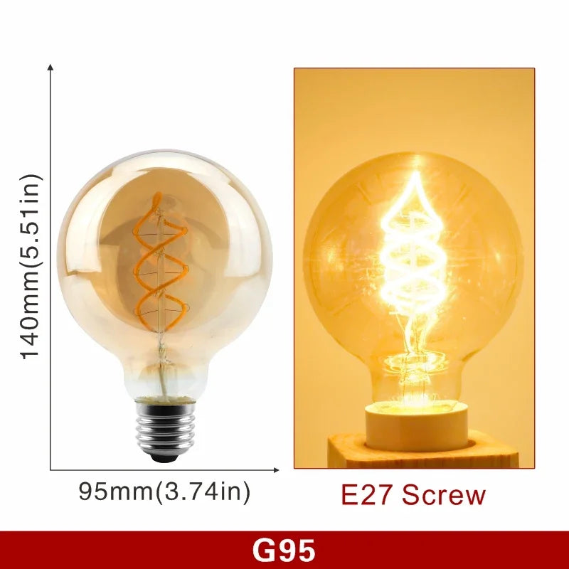 E14 E27 Retro LED Spiral Filament Light Bulb 4W Warm Yellow 220V C35 A60 T45 ST64 T185 T225 G80 G95 G125 Vintage Edison Lamp by MVEnergo