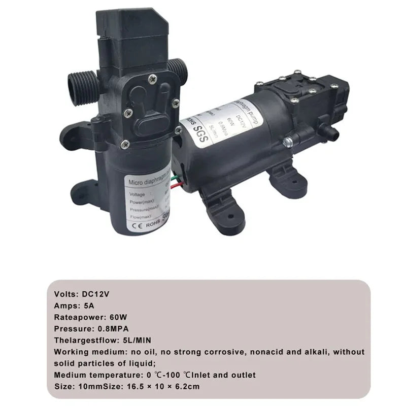 Dc 12V 120PSI 60W 5L/Min High Pressure Diaphragm Pump Mini Electric Self-priming Pump Water Washing Machine Pesticide Spraying by MVEnergo