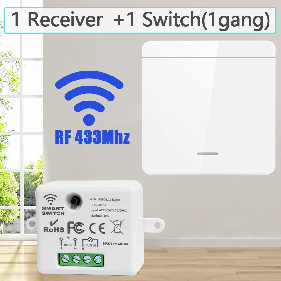 Wireless ON OFF Switch RF433 Module Remote Control Light Switch 1/2/3 Gang Wall Switch for Light Bulb Chandelier 10A 110V 220V by MVEnergo