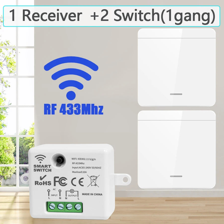 Wireless ON OFF Switch RF433 Module Remote Control Light Switch 1/2/3 Gang Wall Switch for Light Bulb Chandelier 10A 110V 220V by MVEnergo